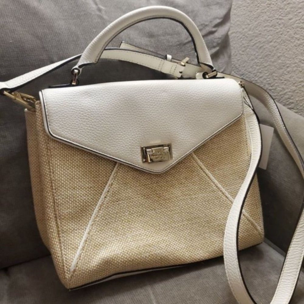 Kate Spade Canvas and White Leather Purse with Gold Tone Hardware